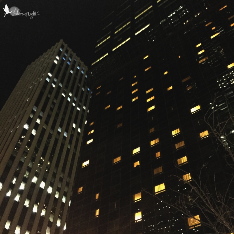office buildings at night