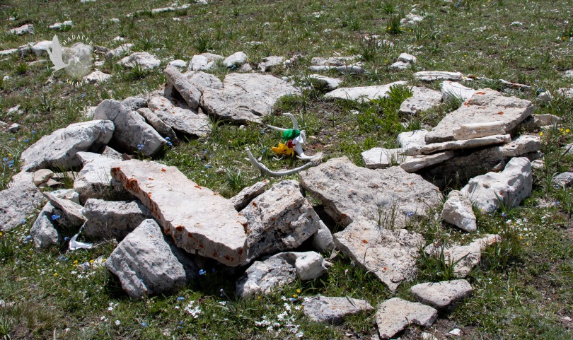 cairn with offerings at Bighorn Medicine Wheel